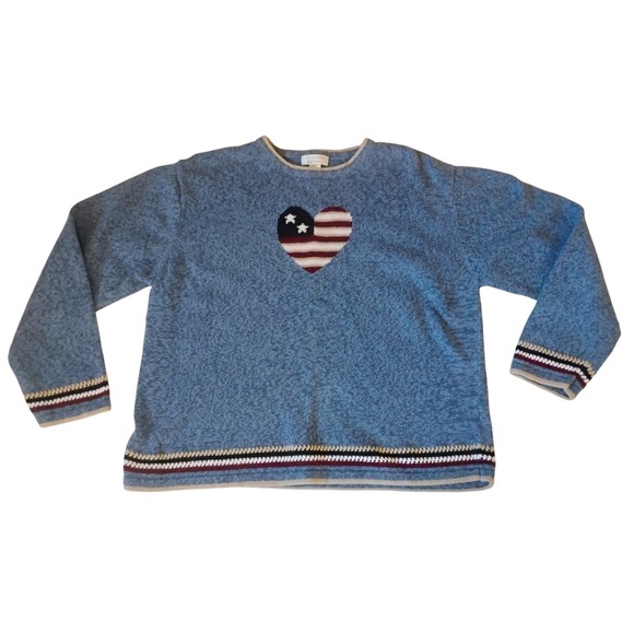 Christopher & Banks Womens XL Blue Knit Sweater Flag Heart USA Pullover - Picture 2 of 8